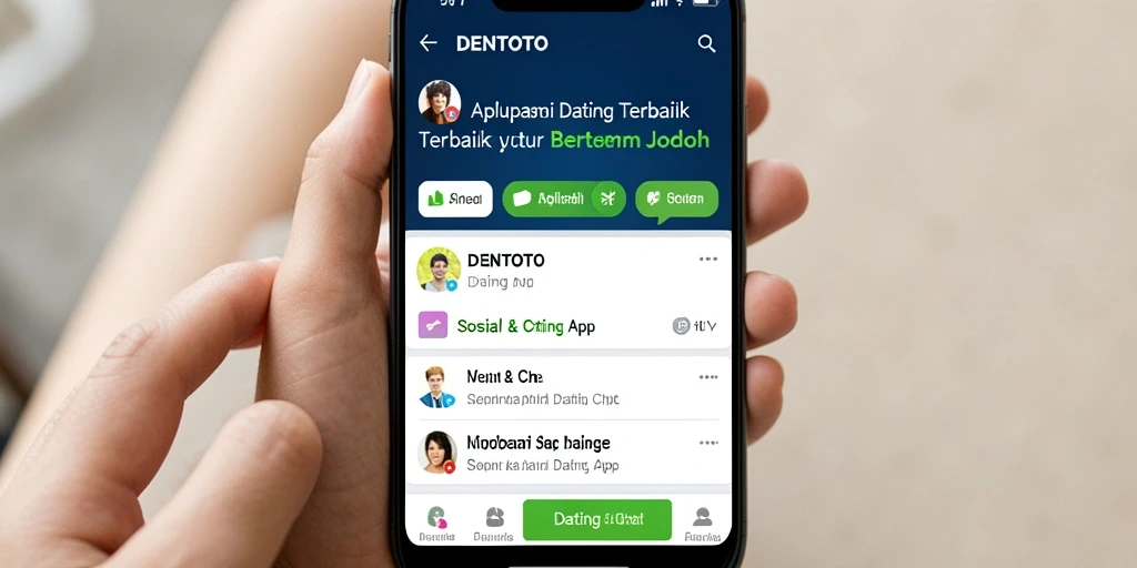 Antarmuka DENTOTO menampilkan fitur pencocokan dan chat yang menarik.