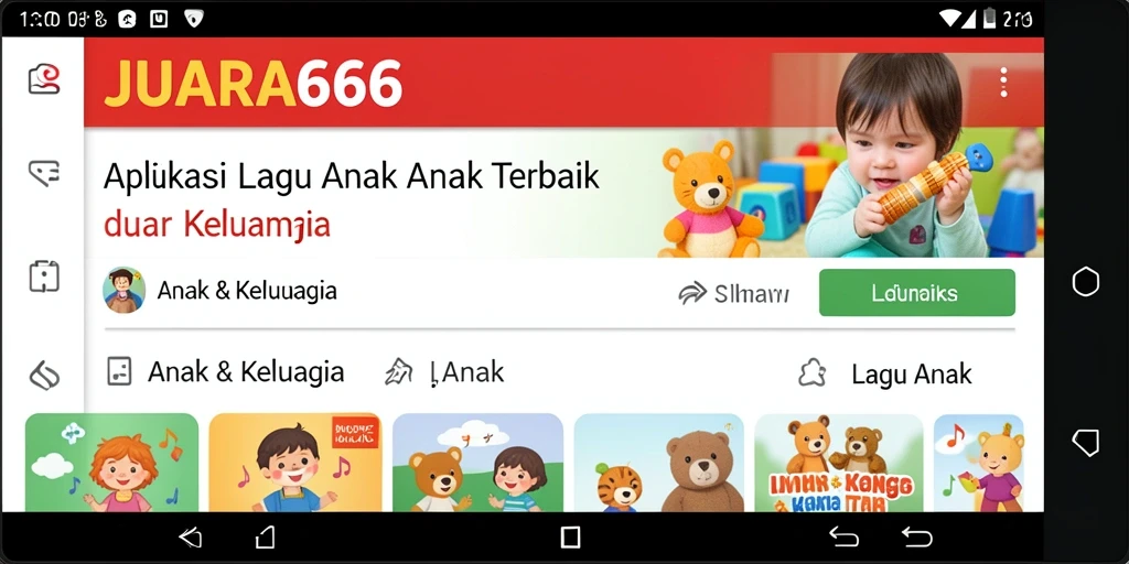 Tampilan antarmuka JUARA666 dengan berbagai pilihan lagu anak.