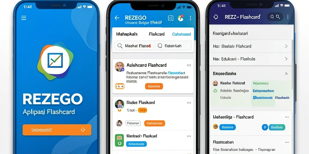 Tampilan antarmuka intuitif aplikasi REZEGO untuk belajar flashcard.