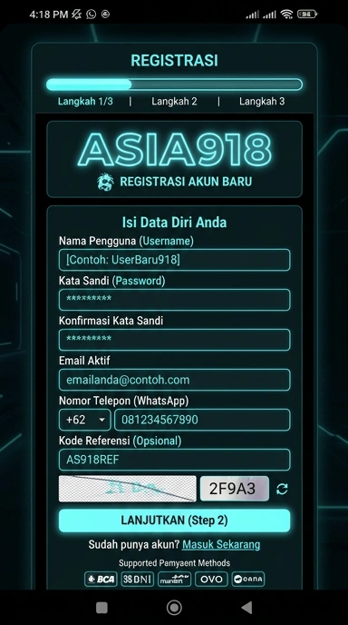 Daftar Akun Baru asia918 untuk Pengguna Android
